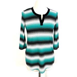 Karen Kane Black White Turquoise Striped Top S